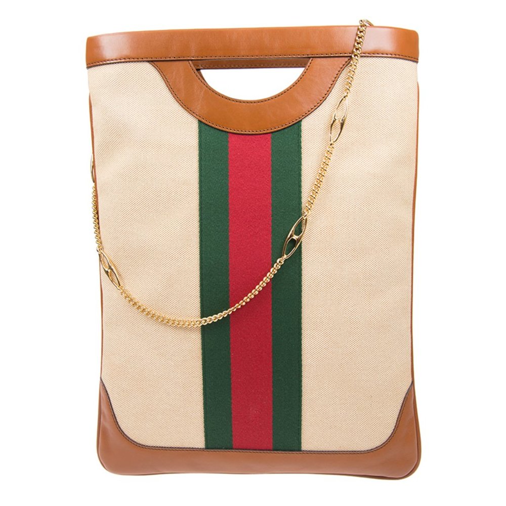 Gucci Interlocking GG Canvas Shoulder Bag with Gold Link Chain NEW W DUST BAG